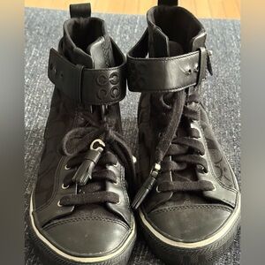 Coach Foster High Top Buckle Sneakers with Signature C canvas and leather upper